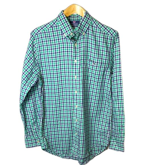 Vineyard Vines Slim Fit Tucker Green Navy White Check LS Button-Down Shirt Sz M - Picture 1 of 9